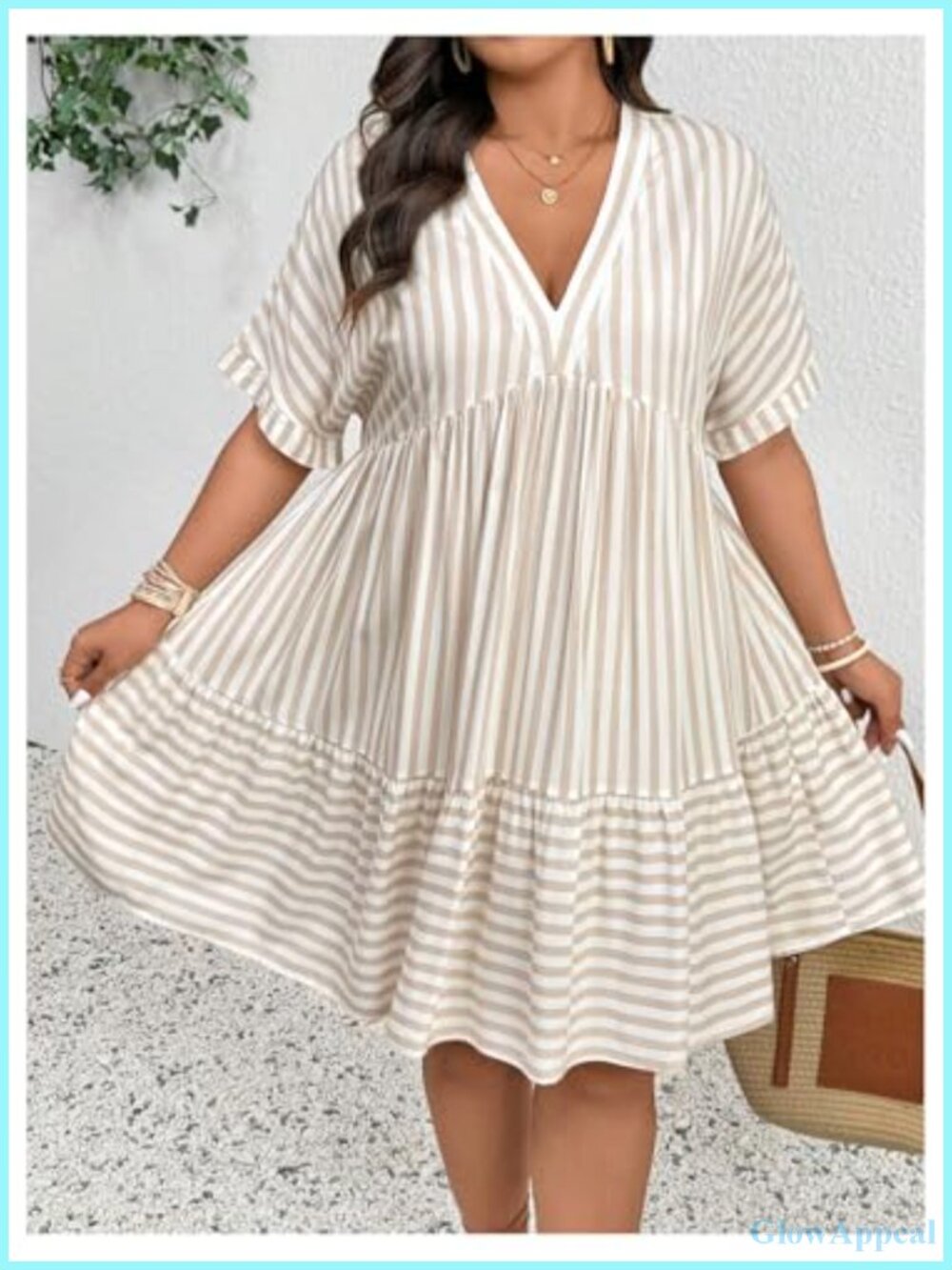 Plus Size Striped Ruffle Babydoll Summer Dress